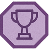 Octógono nas cores roxo claro e roxo escuro com uma taça de campeão