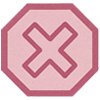 Octógono nas cores rosa e rosa escuro com um X dentro