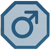 Octgóno com o simbolo de sexo masculino  nas cores azul claro e azul escuro