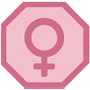 Octgóno com o simbolo de sexo feminino nas cores rosa claro e rosa escuro