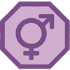 Octgóno com o simbolo de intersexo nas cores roxo claro e roxo escuro