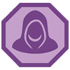 Octogóno com um capuz de frente, na cor roxa e com o fundo roxo claro bordas roxas.